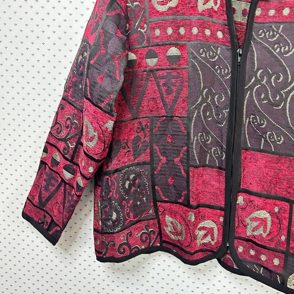 Coldwater Creek Embroidered Patchwork Jacket M Red Black Purple Coat Women's - Picture 4 of 5